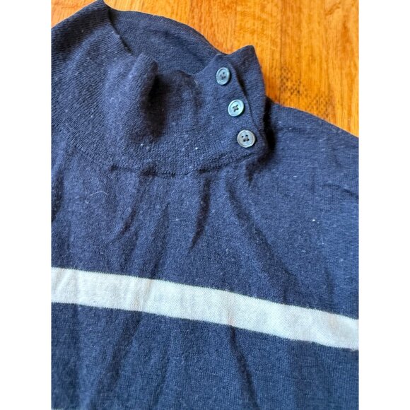 Banana Republic Womens Merino Wool Button Neck Striped Sweater Large Navy White - Picture 6 of 8